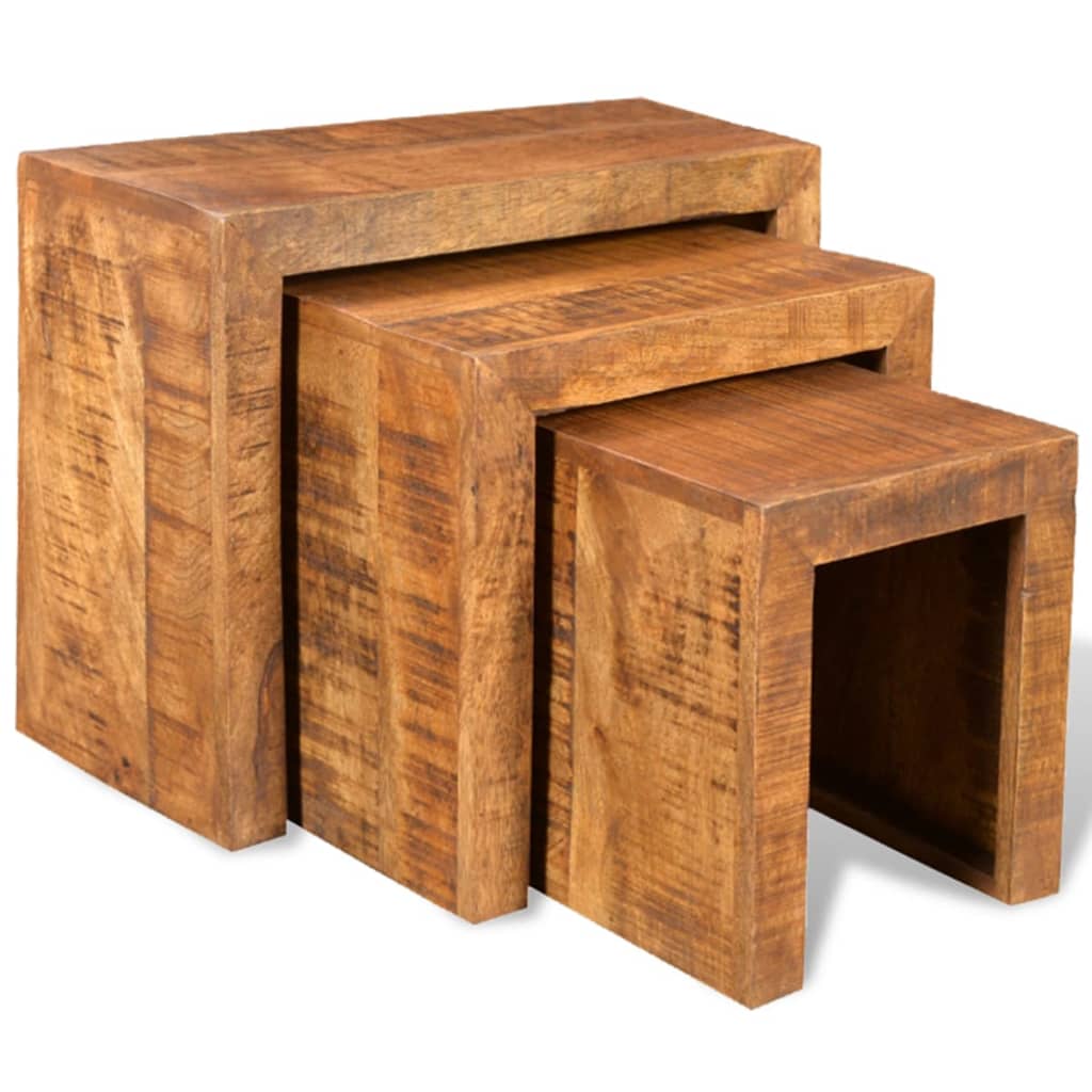 Nesting Table Set 3 Pieces Solid Mango Wood