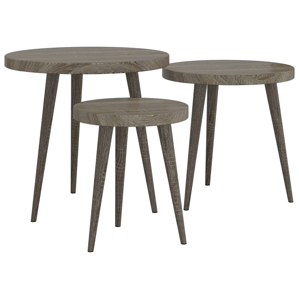 3 Piece Side Table Set Grey MDF and Iron
