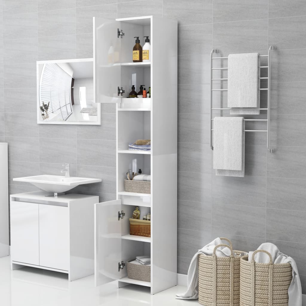 Bathroom Cabinet High Gloss White 30x30x183.5 cm Engineered Wood
