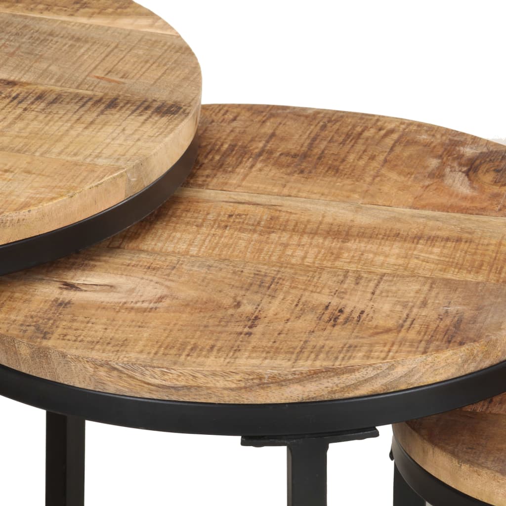 Side Tables 3 pcs Rough Mango Wood