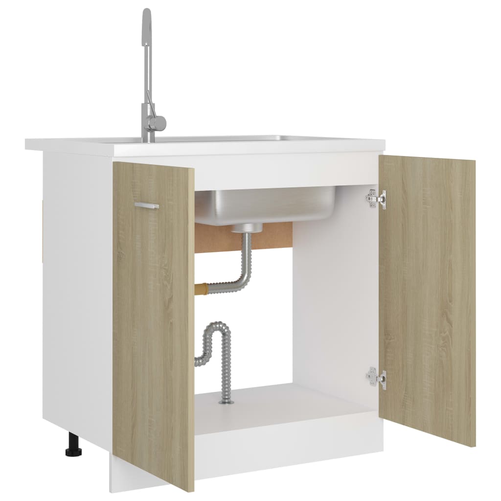 Sink Bottom Cabinet Sonoma Oak 80x46x81.5 cm Engineered Wood