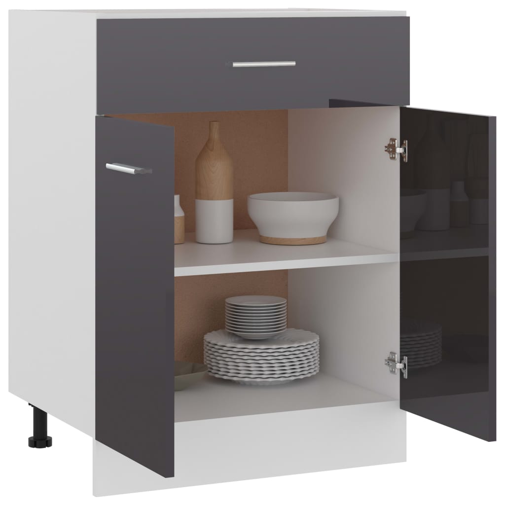 Drawer Bottom Cabinet High Gloss Grey 60x46x81.5 cm Engineered Wood