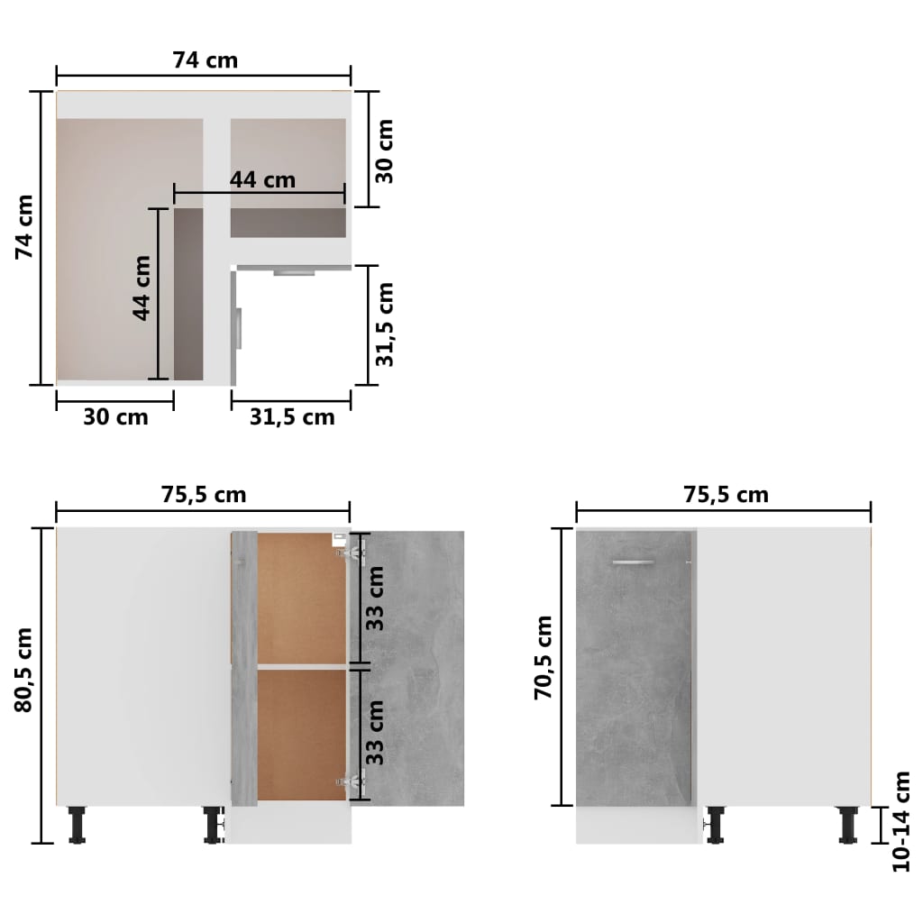 Corner Bottom Cabinet Concrete Grey 75.5x75.5x80.5 cm Engineered Wood