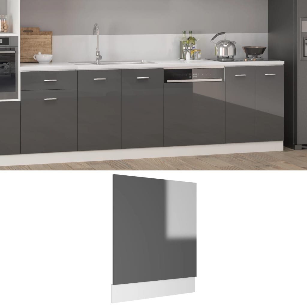 Dishwasher Panel High Gloss Grey 59.5x3x67 cm Engineered Wood