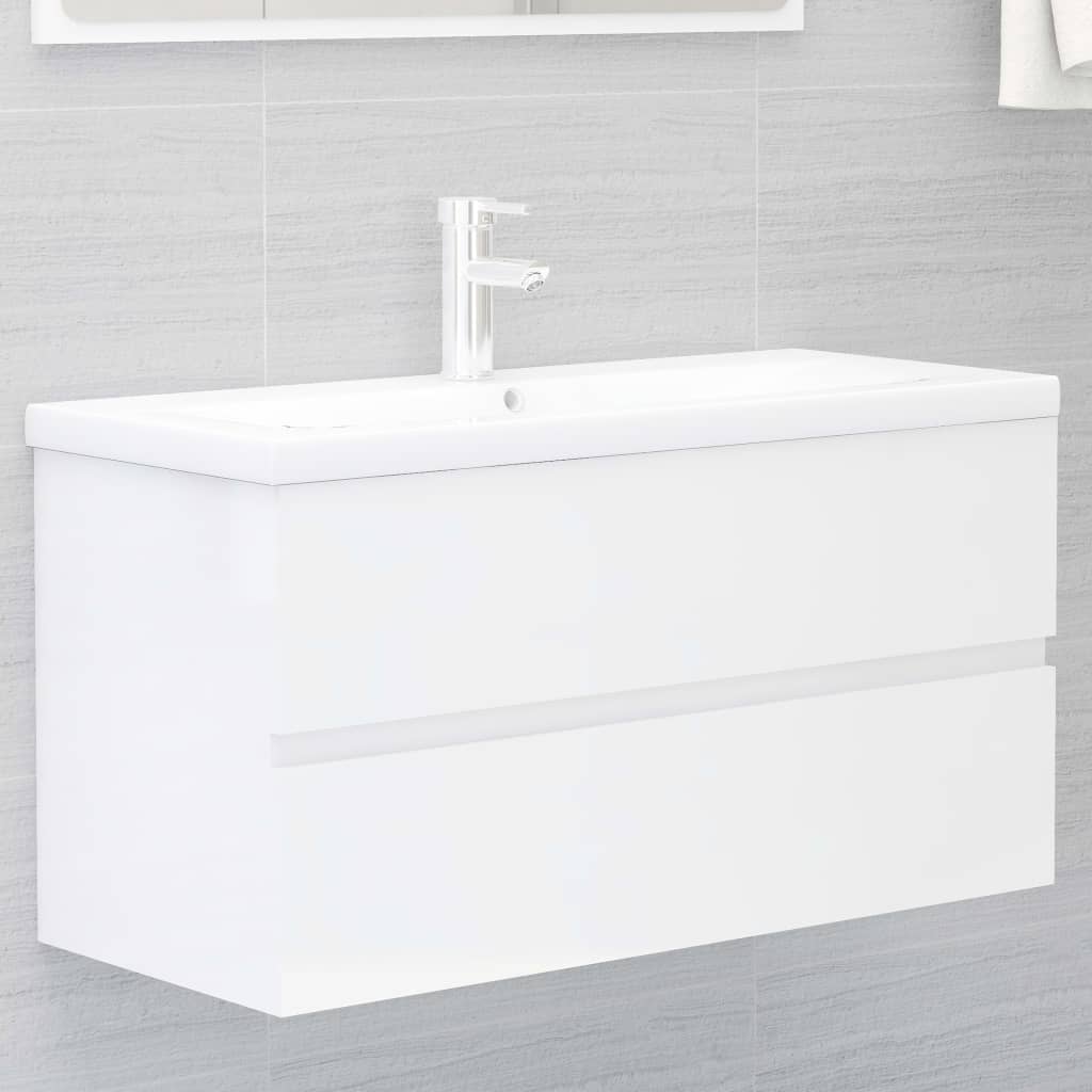 Sink Cabinet High Gloss White 90x38.5x45 cm Engineered Wood