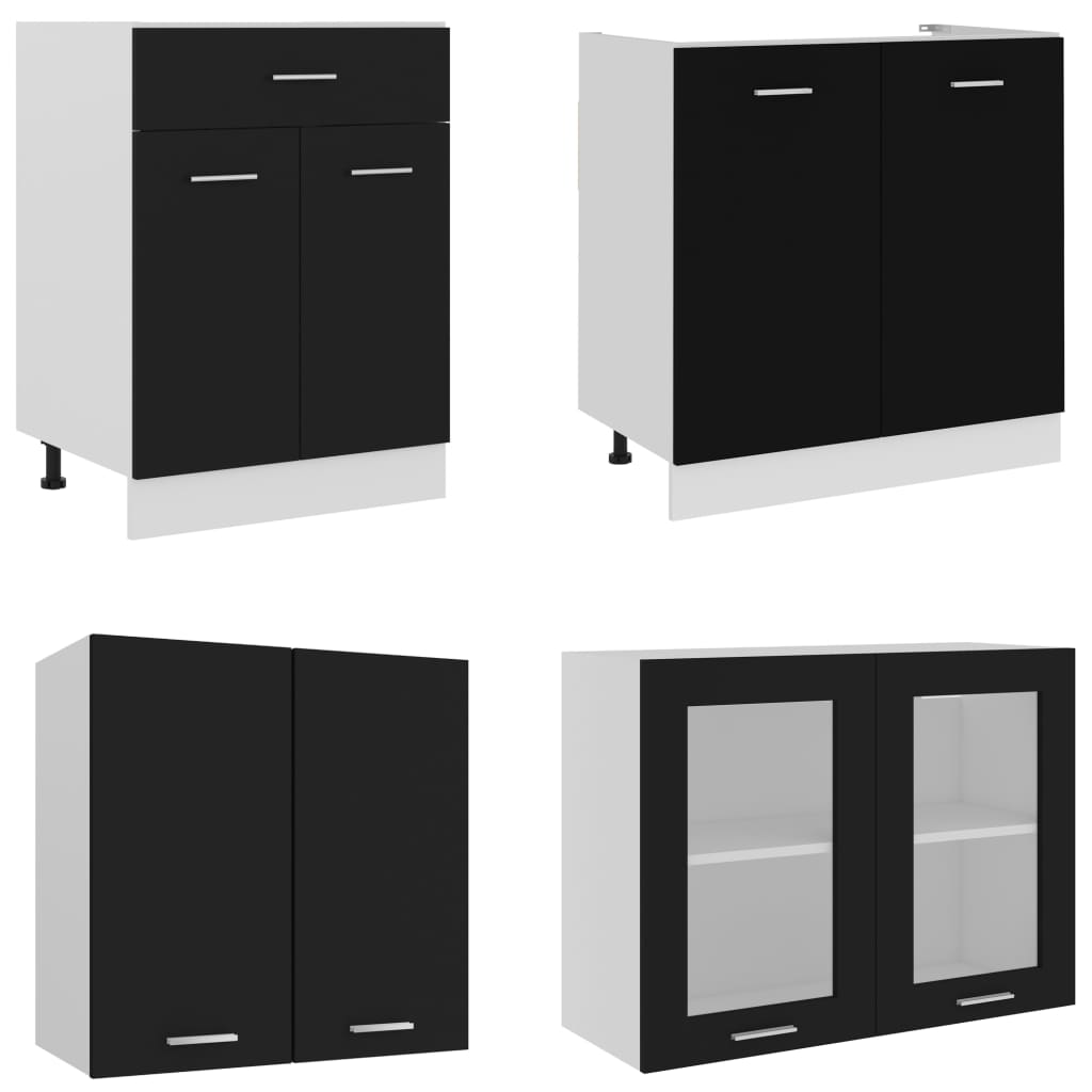 4 Piece Kitchen Cabinet Set Black Engineered Wood
