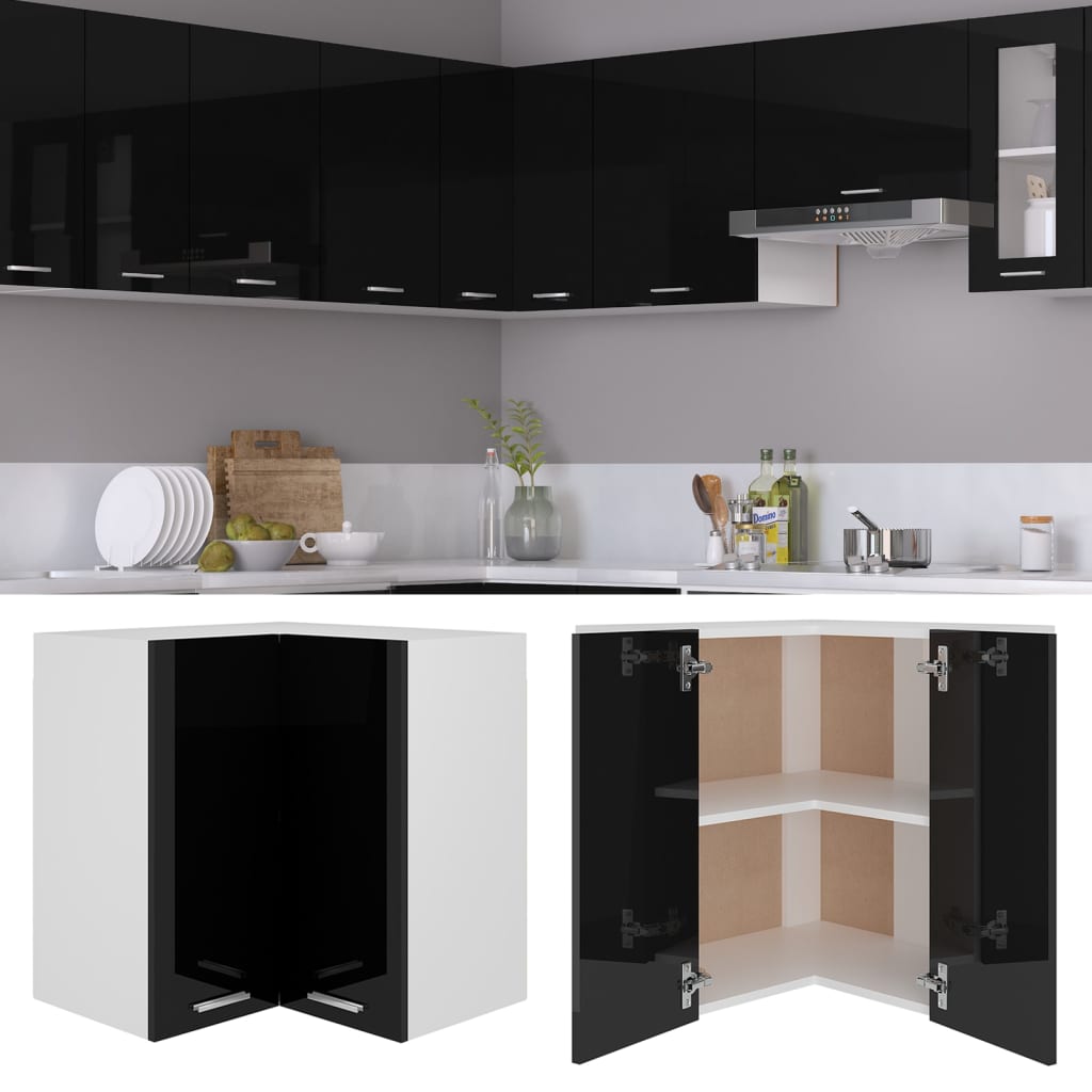 Hanging Corner Cabinet High Gloss Black 57x57x60 cm Engineered Wood