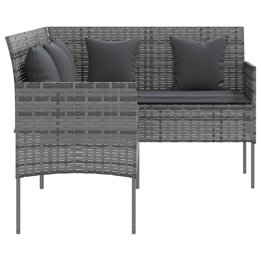 L-shaped Couch Sofa with Cushions Poly Rattan Grey