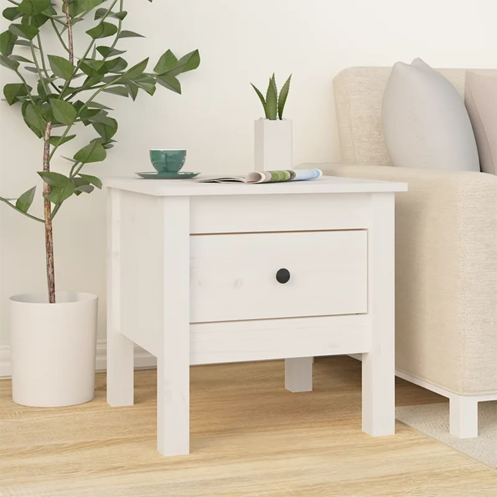 Side Table White 40x40x39 cm Solid Wood Pine