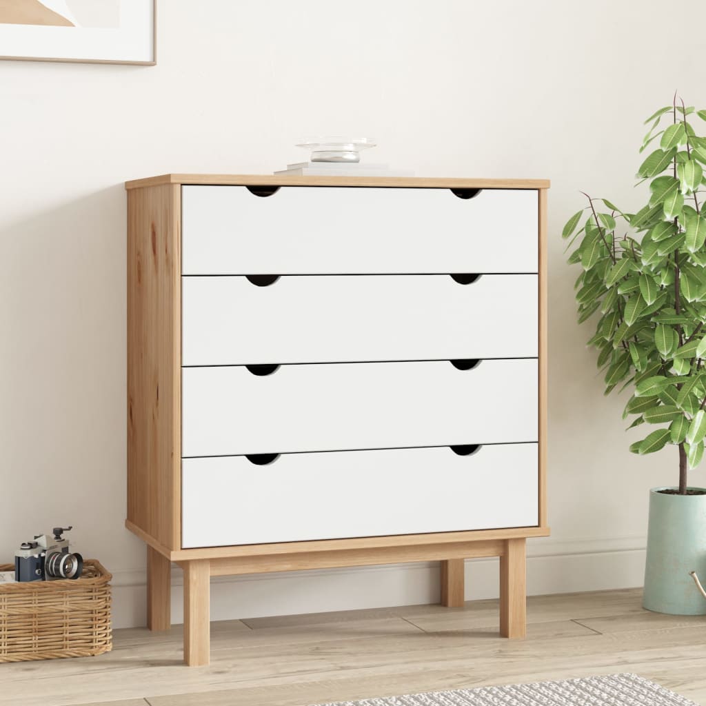 Drawer Cabinet OTTA Brown&White 76.5x39.5x90cm Solid Wood Pine
