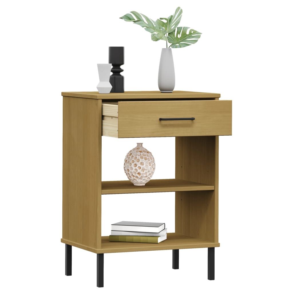 Console Cabinet with Metal Legs Brown Solid Wood Pine OSLO