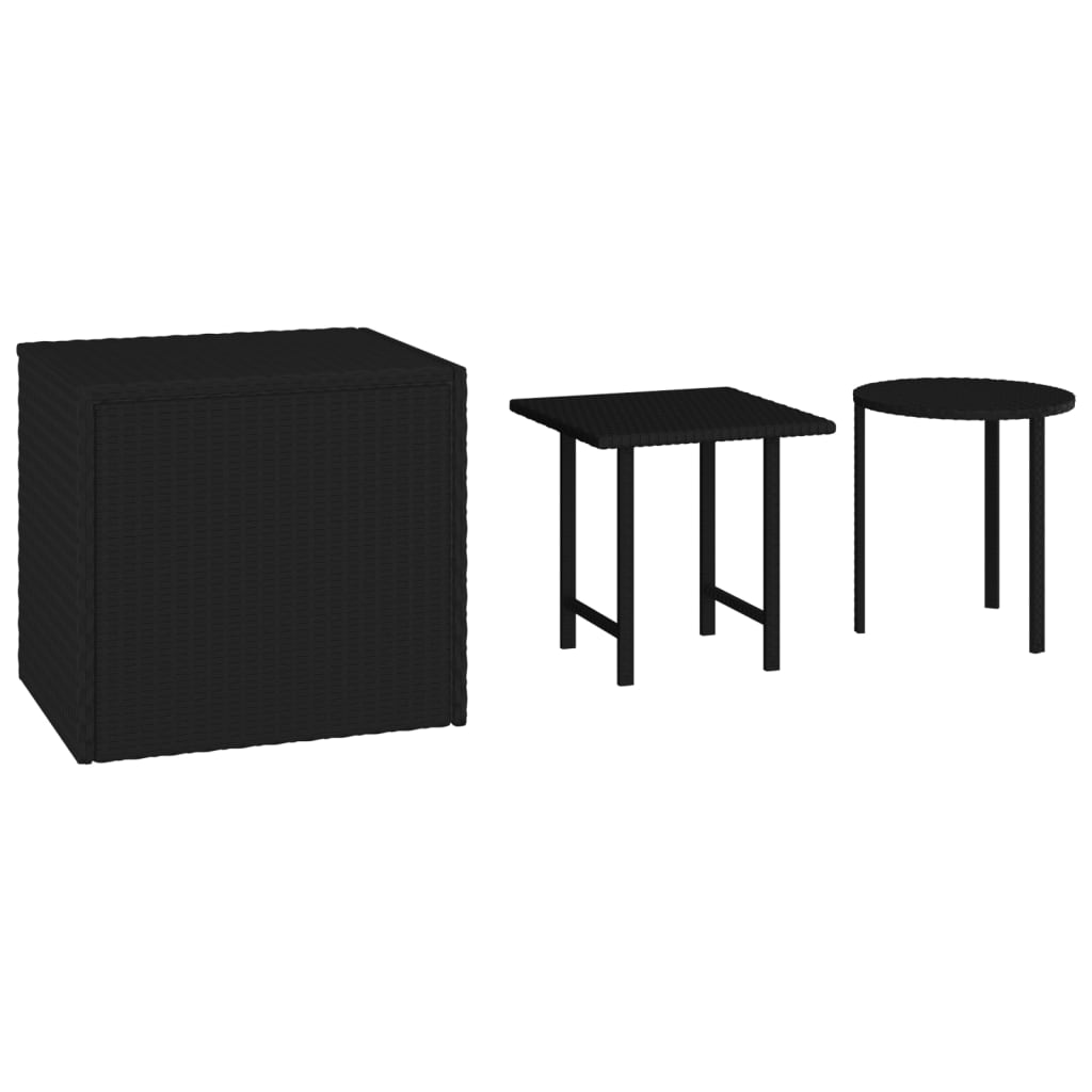 Side Tables 3 pcs Black Poly Rattan