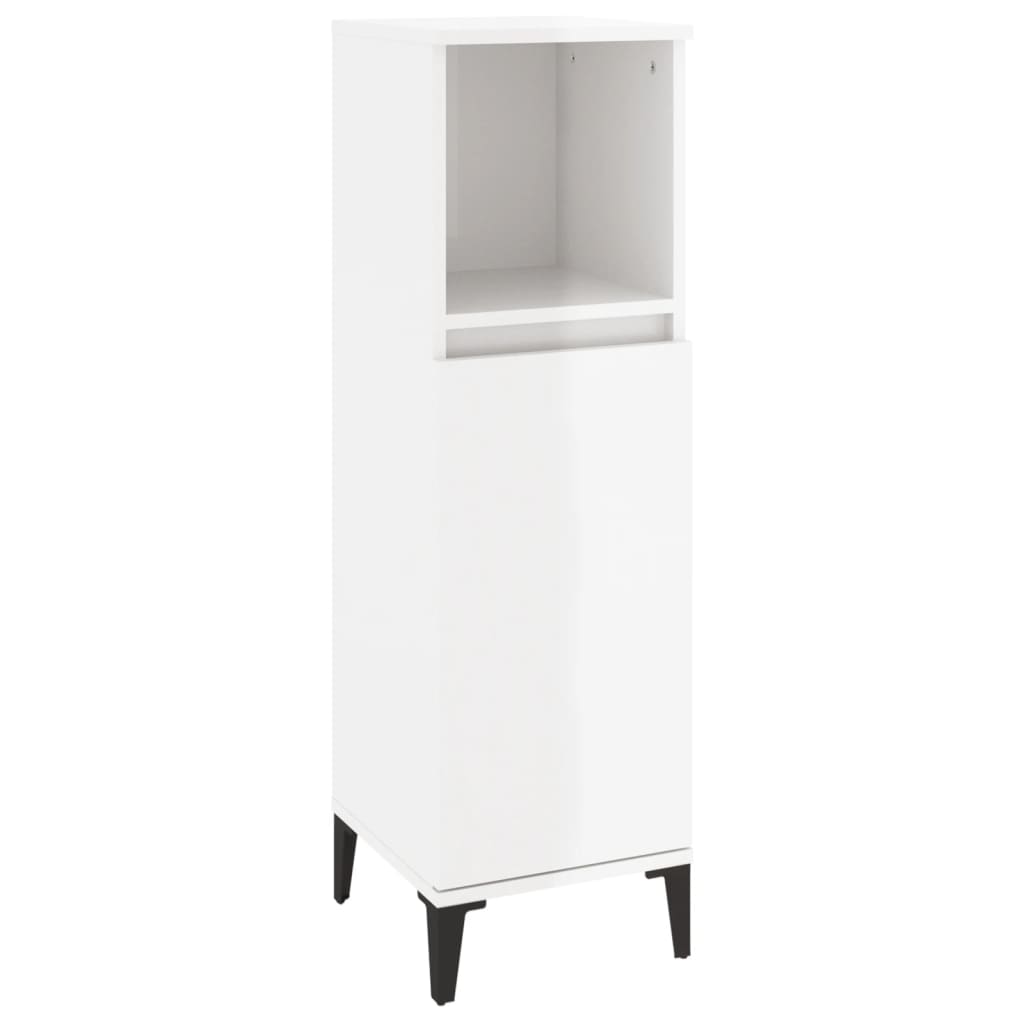 Bathroom Cabinet High Gloss White 30x30x100 cm Engineered Wood