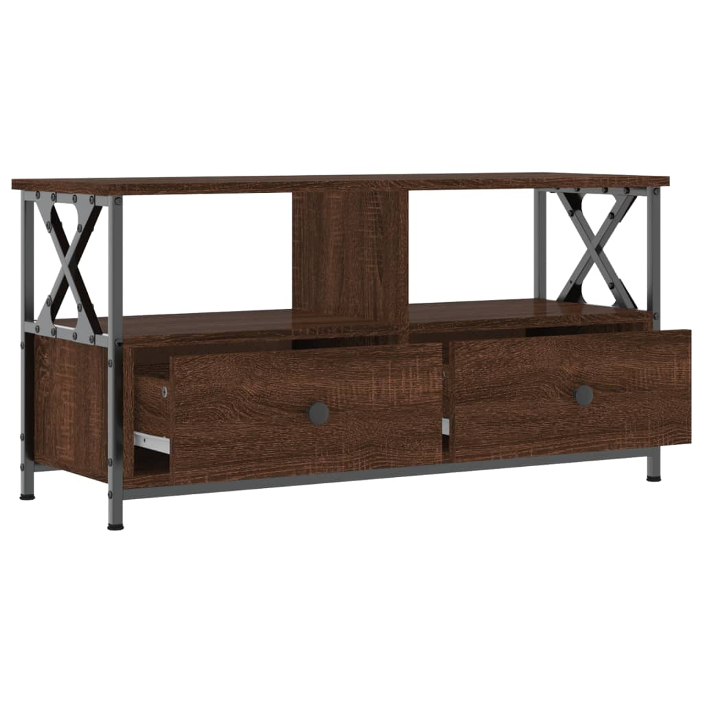 TV Cabinet Brown Oak 90x33x45 cm Engineered Wood&Iron