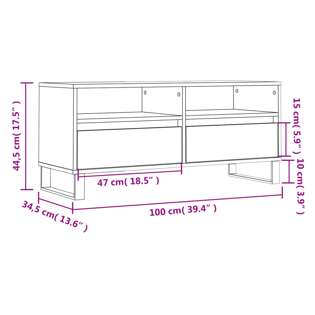 TV Cabinet Grey Sonoma 100x34.5x44.5 cm Engineered Wood