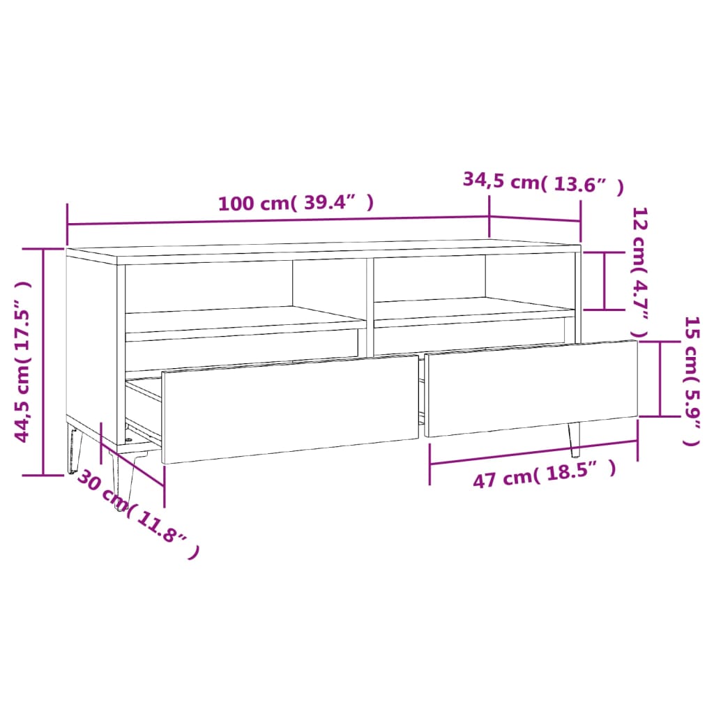 TV Cabinet White 100x34.5x44.5 cm Engineered Wood