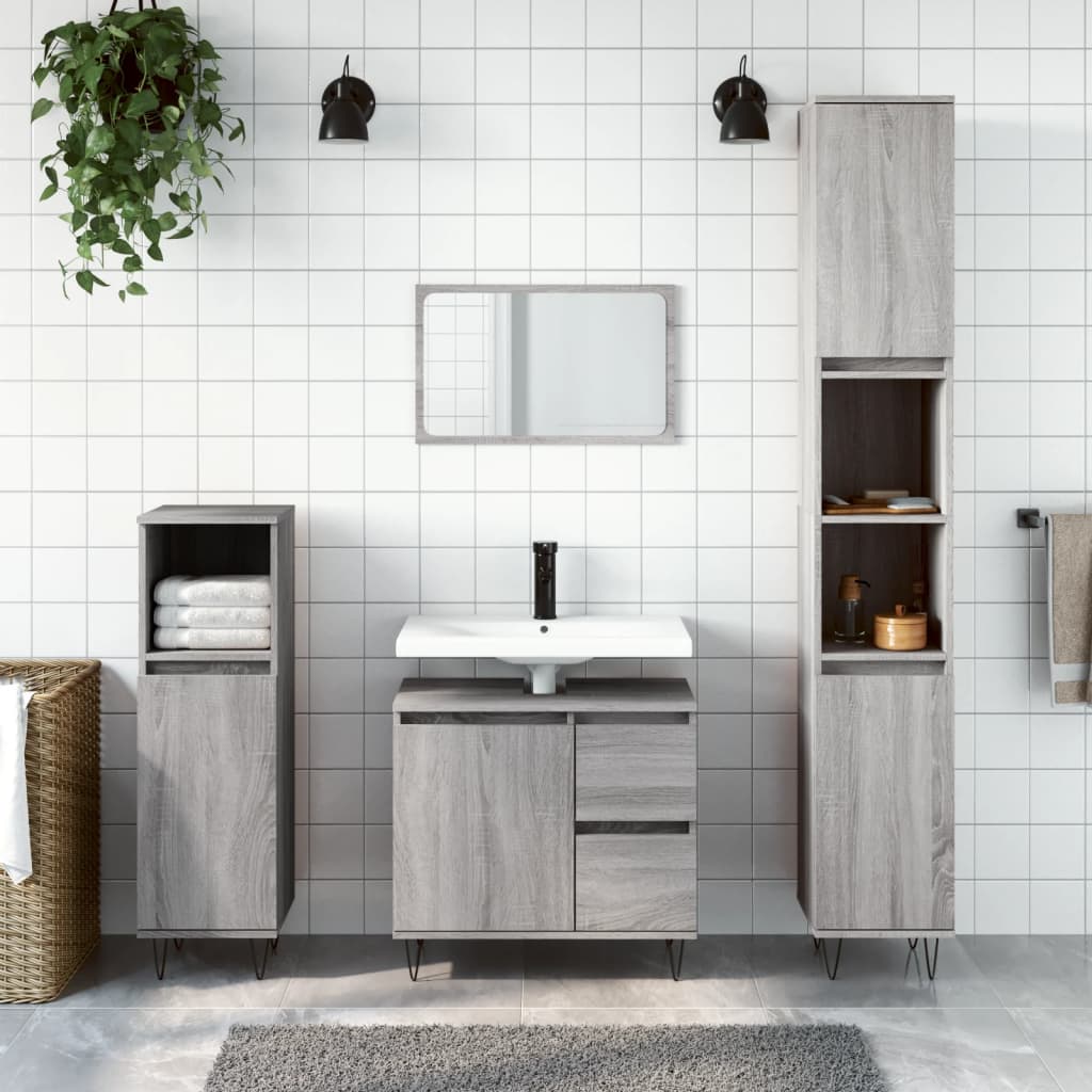 3 Piece Bathroom Furniture Set Grey Sonoma Engineered Wood