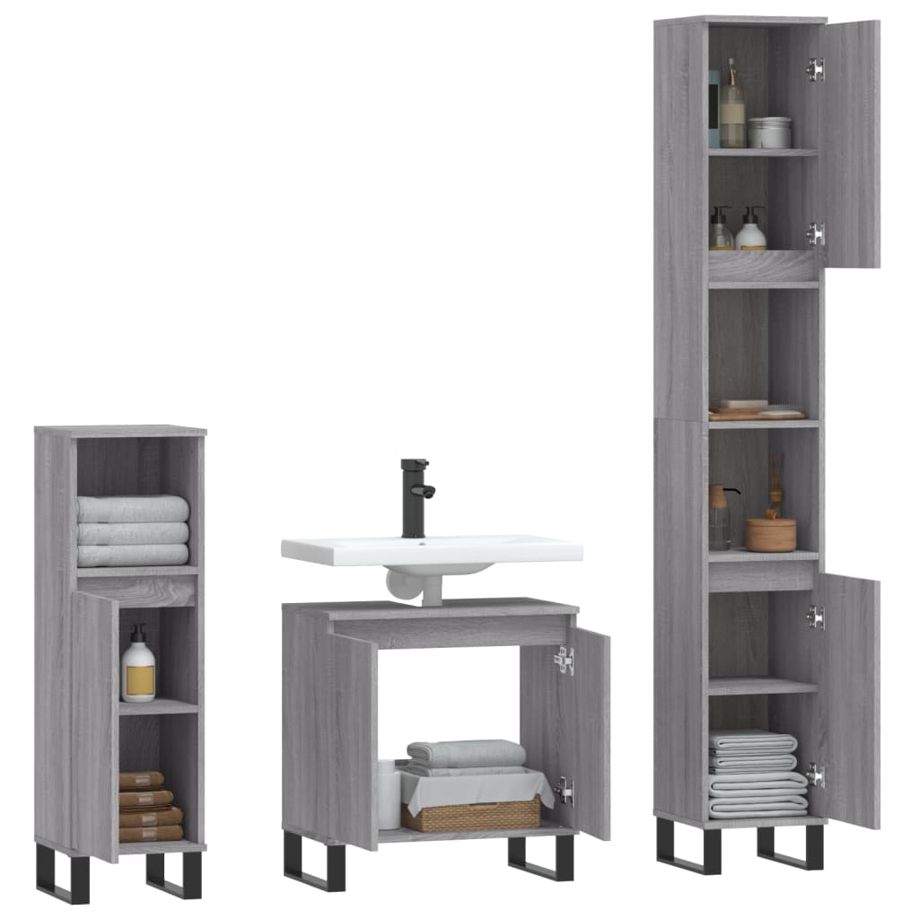 3 Piece Bathroom Furniture Set Grey Sonoma Engineered Wood