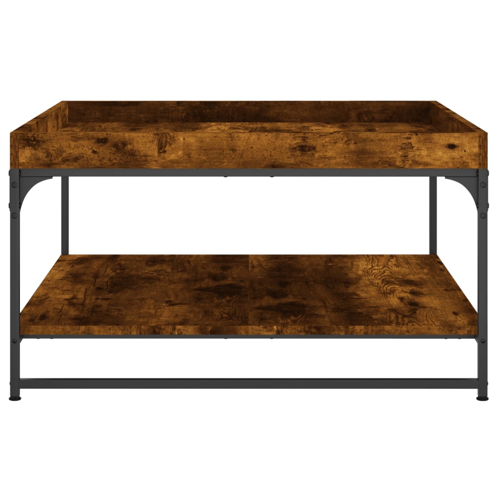 Coffee Table Smoked Oak 80x80x45 cm Engineered Wood and Iron